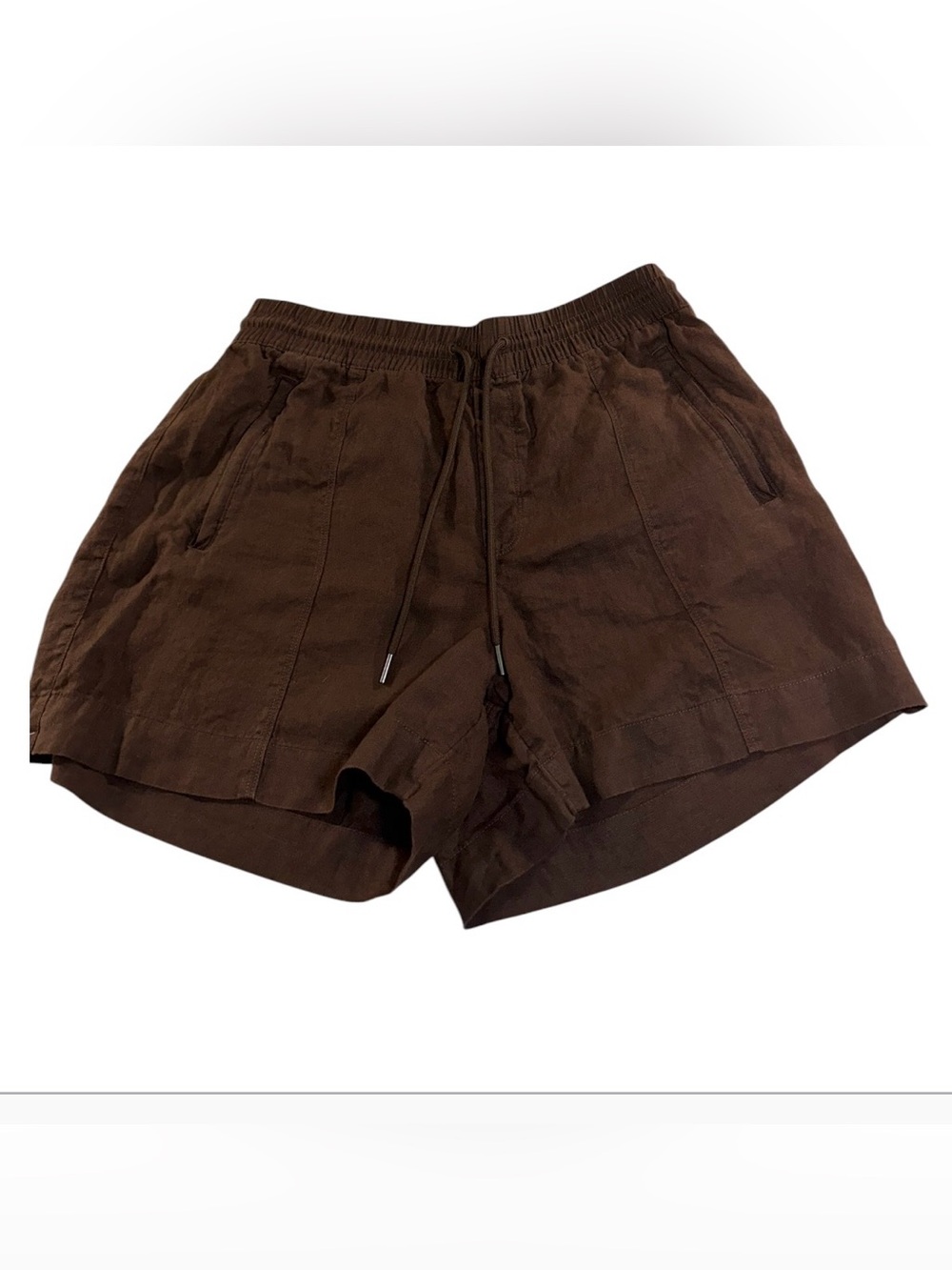Athleta Cabo Linen 4" Short Brown Size M Zip Pockets Drawstring